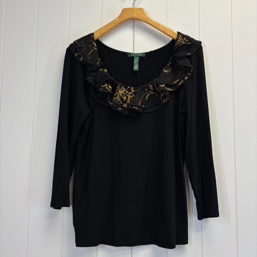 Lauren Ralph Lauren Quiet Luxury Ruffle Top Women Large Size L Old Money Holiday